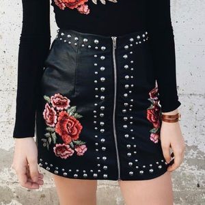 Pleather studded rose skirt