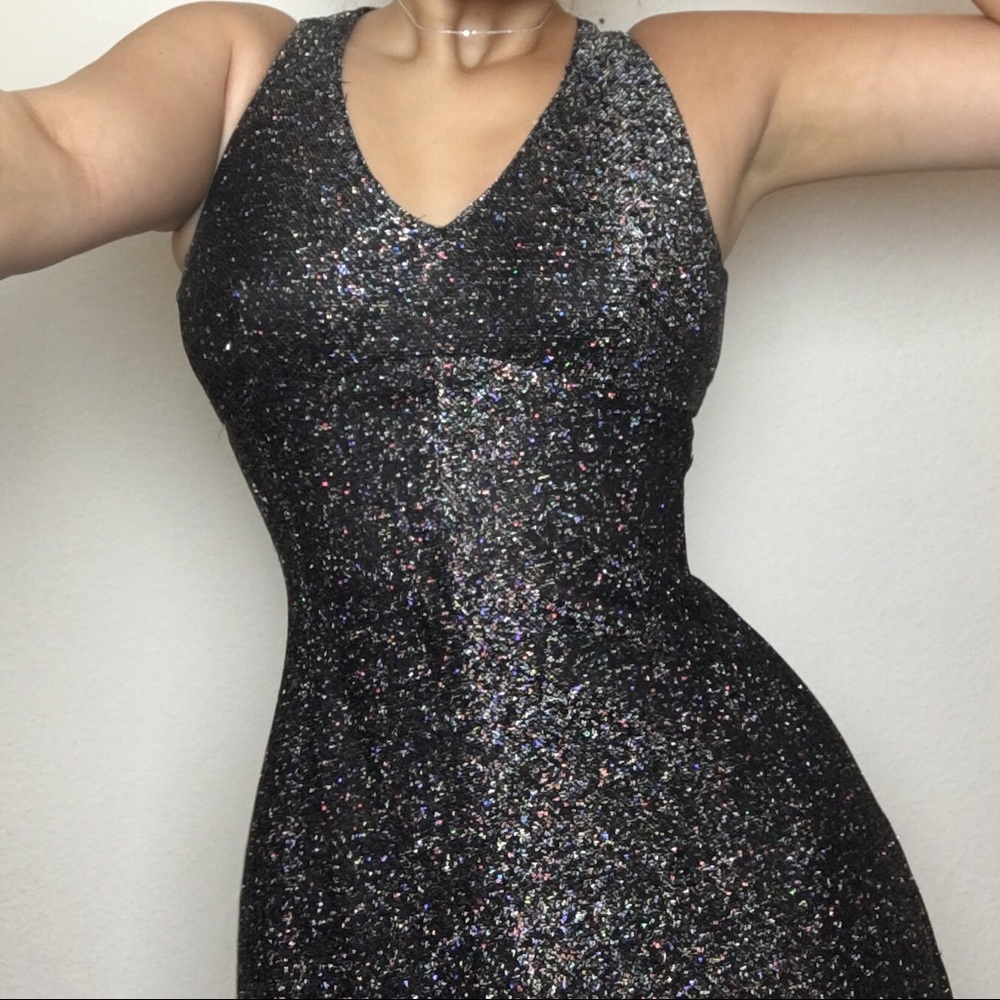 1980s black Glitter dress with fringe