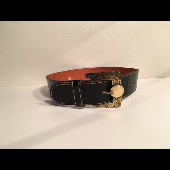 1980\'s Vintage Black Leather Belt Daniel Y. 30-33 main image 5