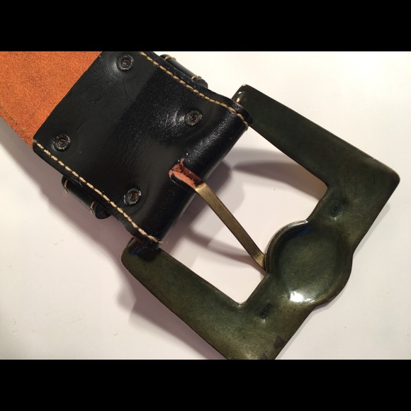 1980\'s Vintage Black Leather Belt Daniel Y. 30-33