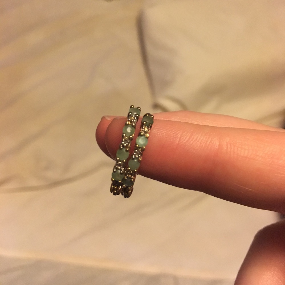 Gold plated silver & emerald hoop earrings