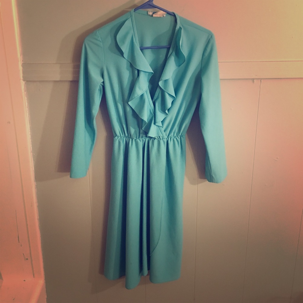 Vintage Tiffany Blue V-Neck Dress Bombshell 2-4
