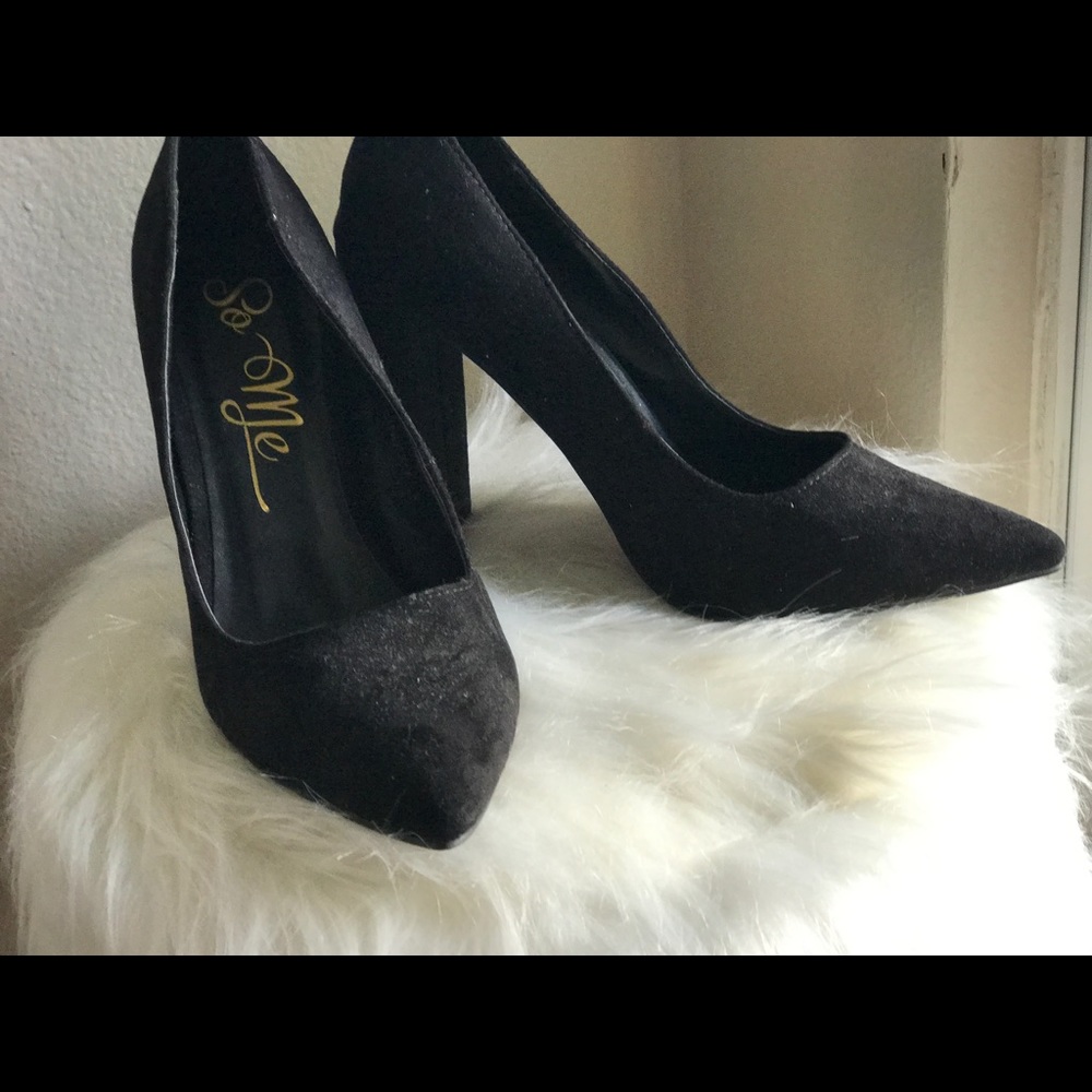 Black suede pumps