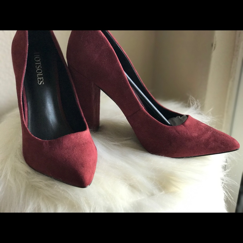 Burgundy suede pumps