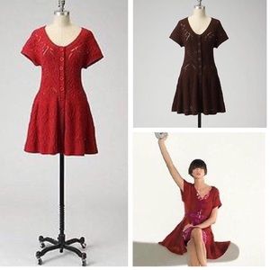 Anthropologie Red Flowing Pointelle Cardigan