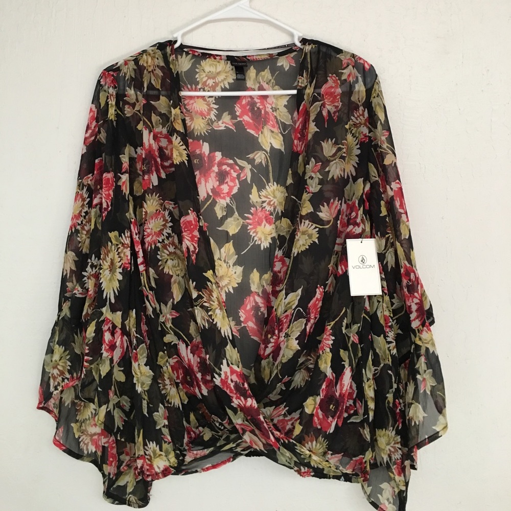 NWT Volcom Ruffle Feather Long Sleeve Shirt