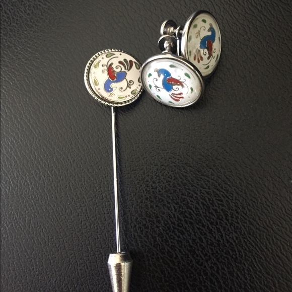 Vintage Distelfink Stickpin & Earrings Set - Picture 5 of 6
