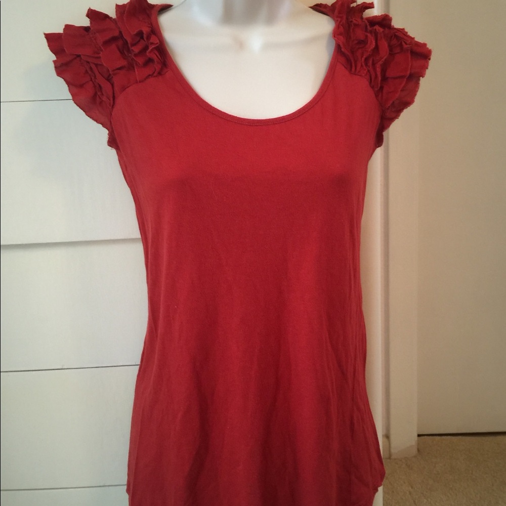 Red ruffle sleeve top small