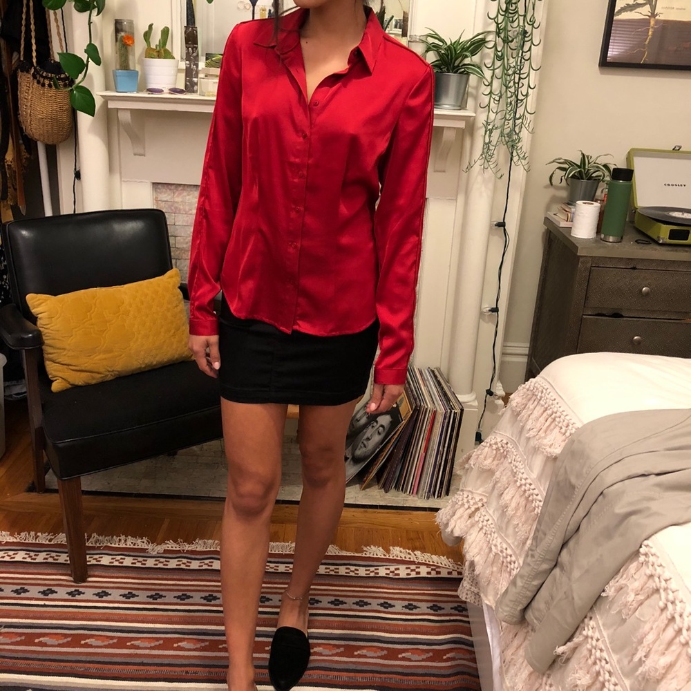 Guess red silk shirt