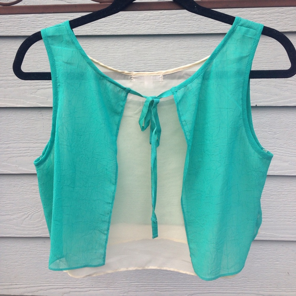 Women's teal & white sleeveless boat-neck crop-top