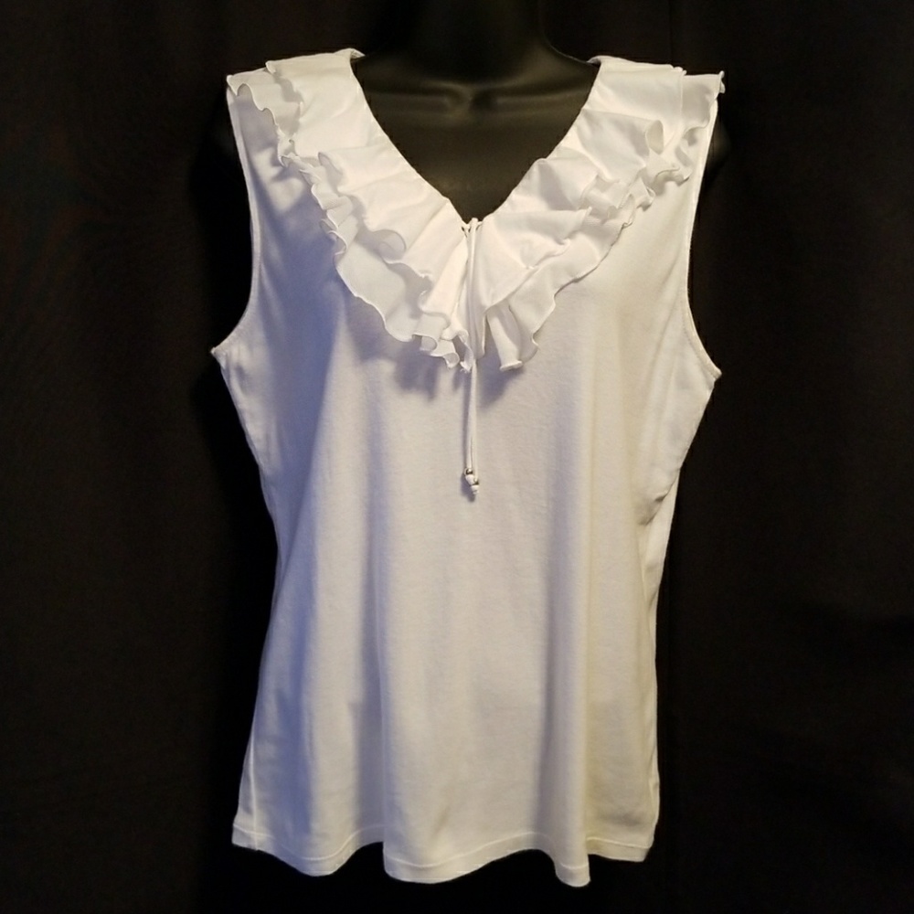 CHAPS White Sleeveless V-Neck Romantic Top