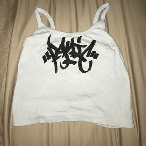 Graffiti print light blue crop top