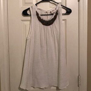 White tank with beaded collar