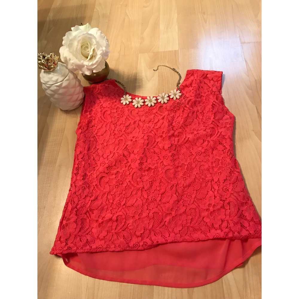 Express coral lace sleeveless blouse