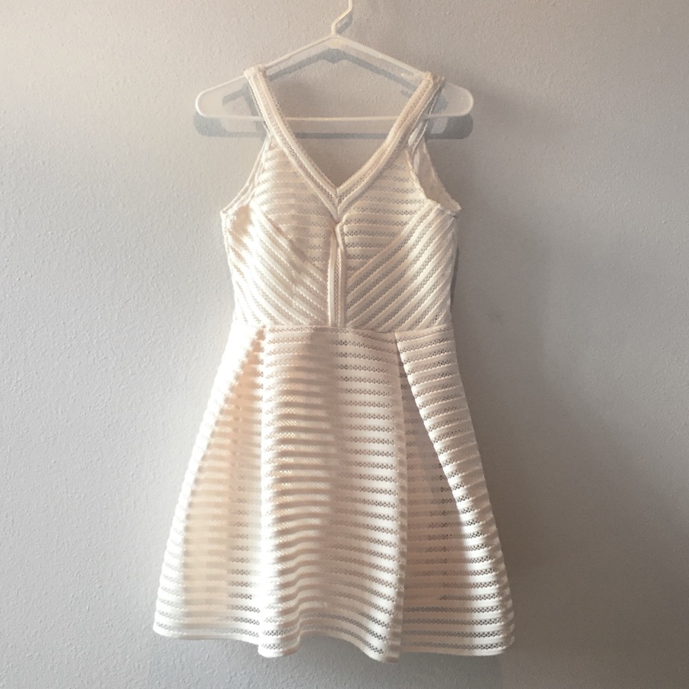 Cream fit and flare textured elegant dress NWOT