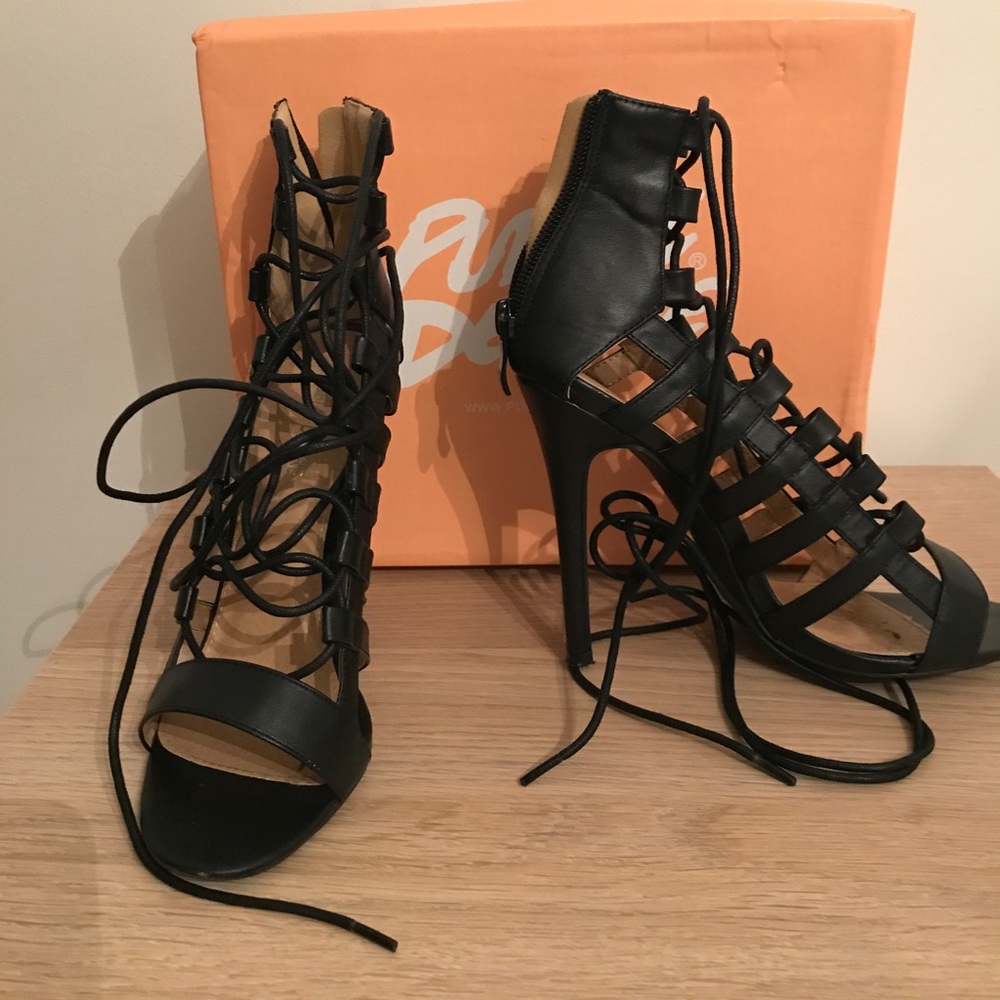 Lace up black heels