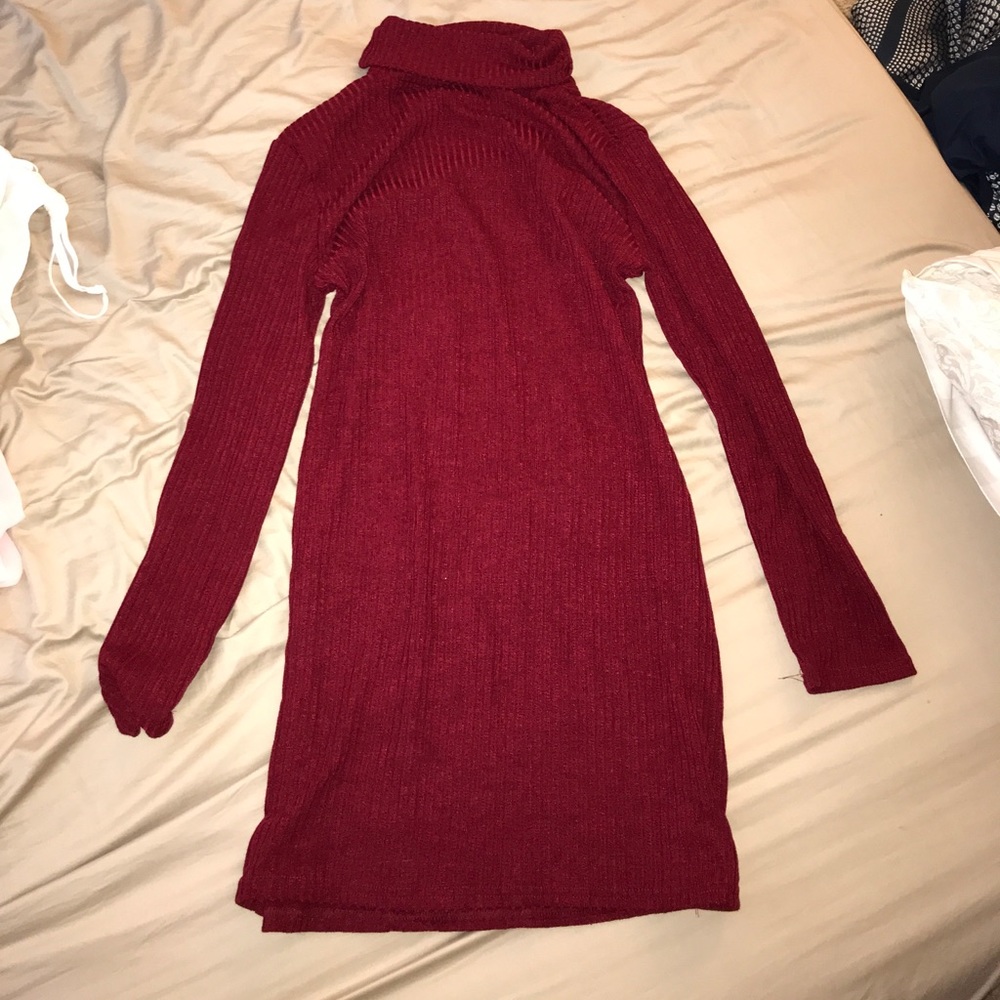 Red knit turtle neck sweater dress