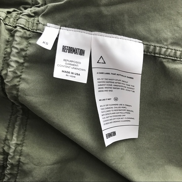 Reformation • Olive Cargo Jacket Shearling Sleeves - Picture 7 of 8