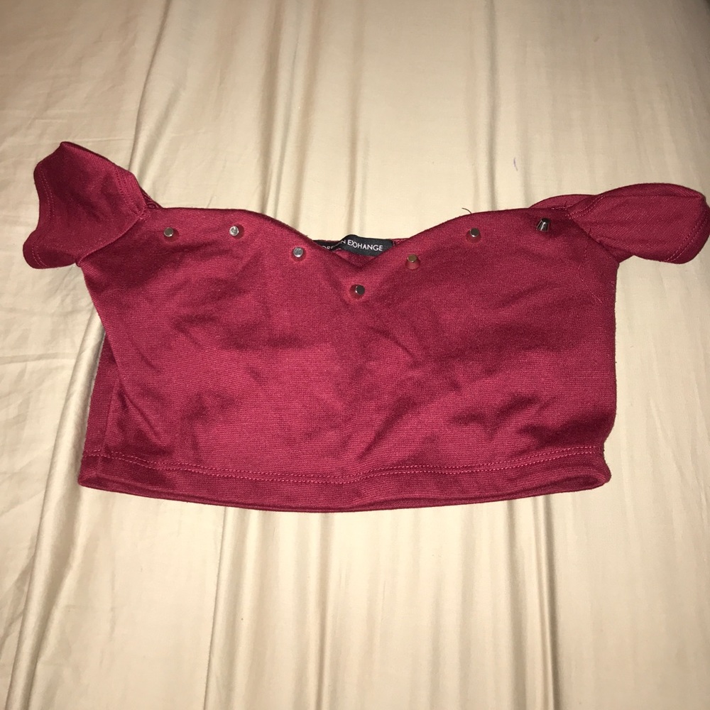 Maroon studded off the shoulder crop top