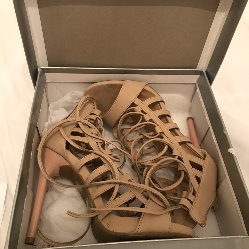 Beige lace up heels