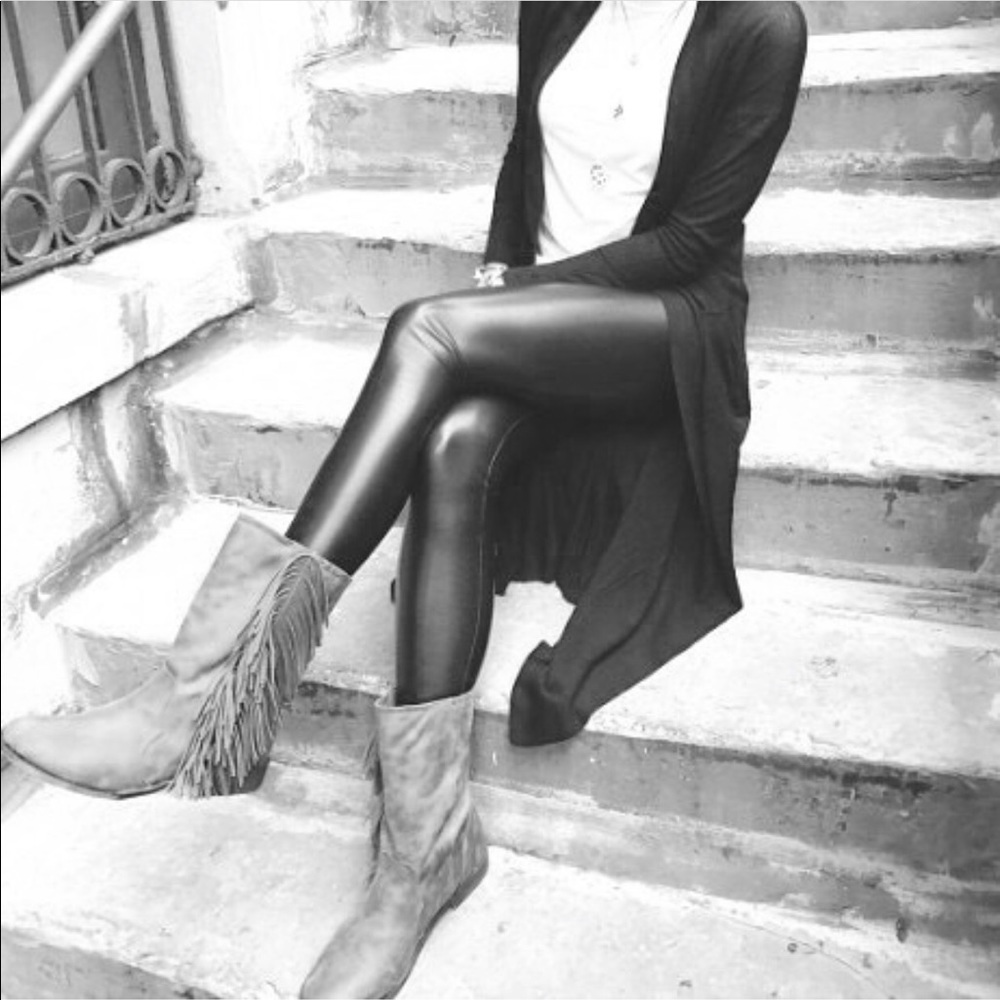 Black Distressed Fringe Western Tall Ankle Boots - Picture 8 of 8