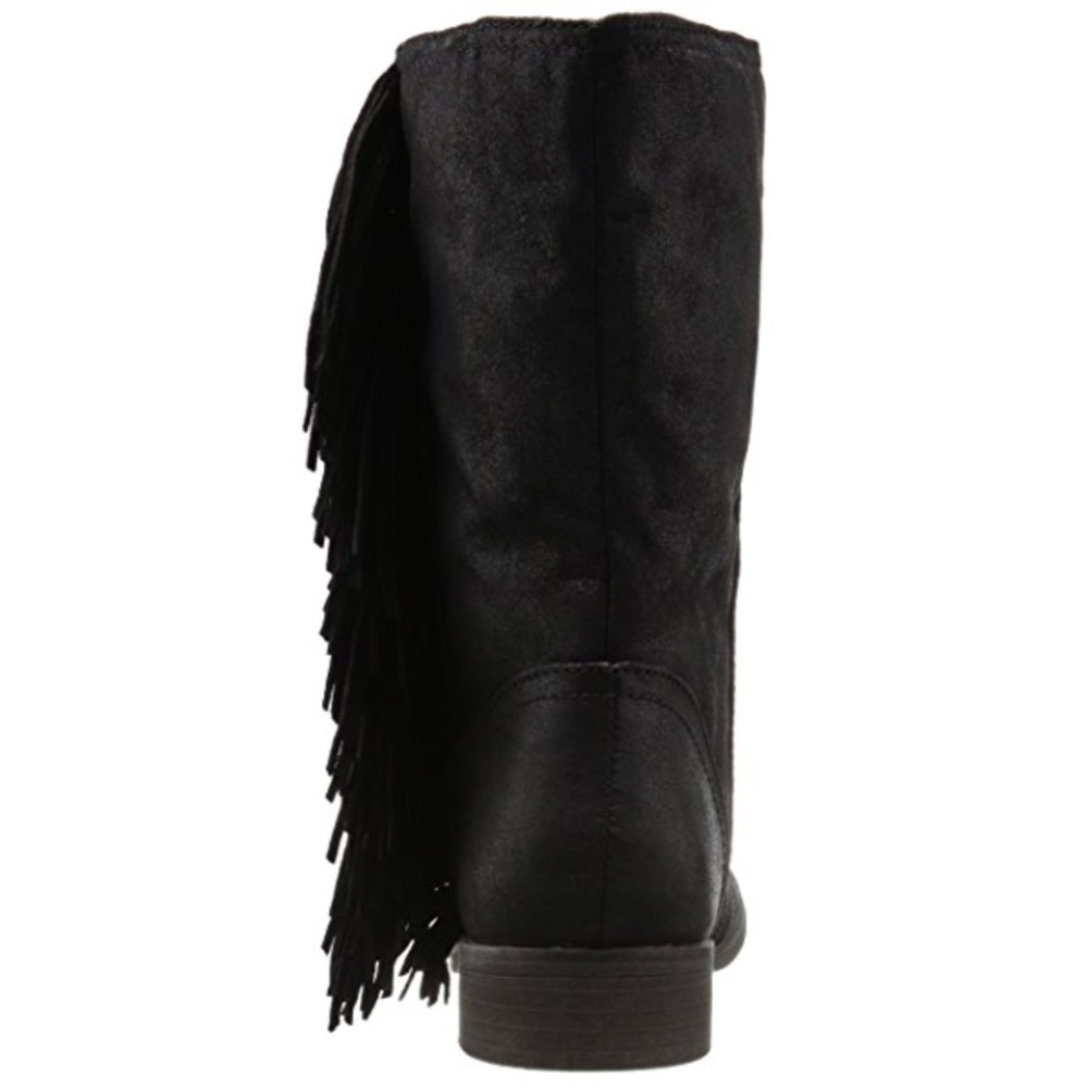 Black Distressed Fringe Western Tall Ankle Boots - Picture 6 of 8