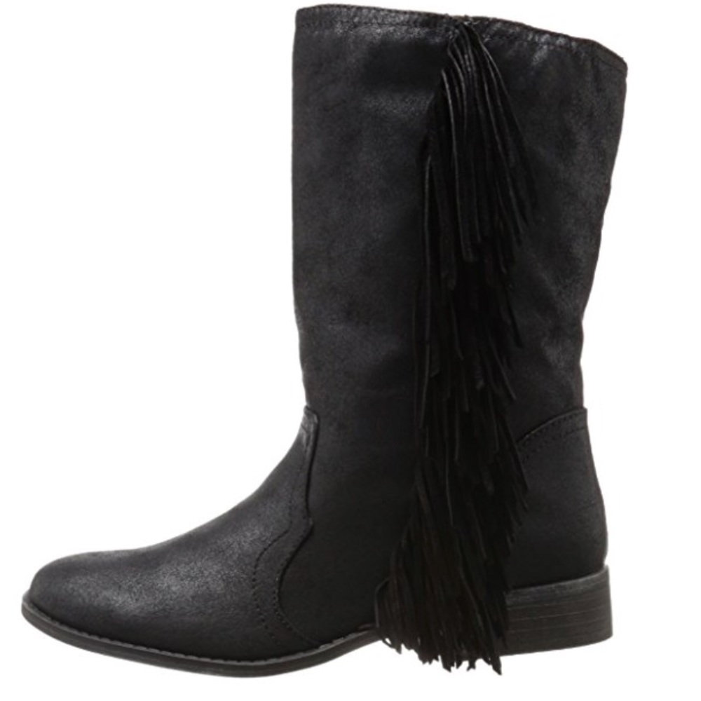 Black Distressed Fringe Western Tall Ankle Boots - Picture 7 of 8