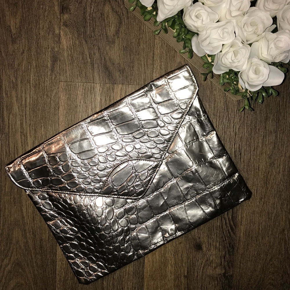 Embossed Silver  Envelope Clutch - Large