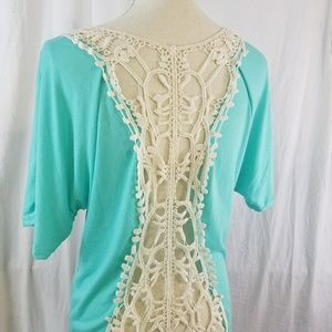 BEAUTIFUL TURQUISE BLOUSE LACE BACK