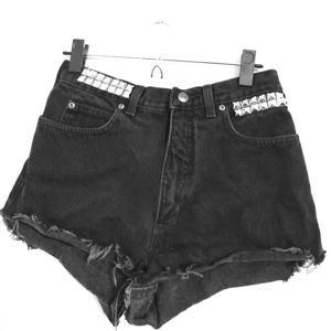 Black denim cheeky shorts
