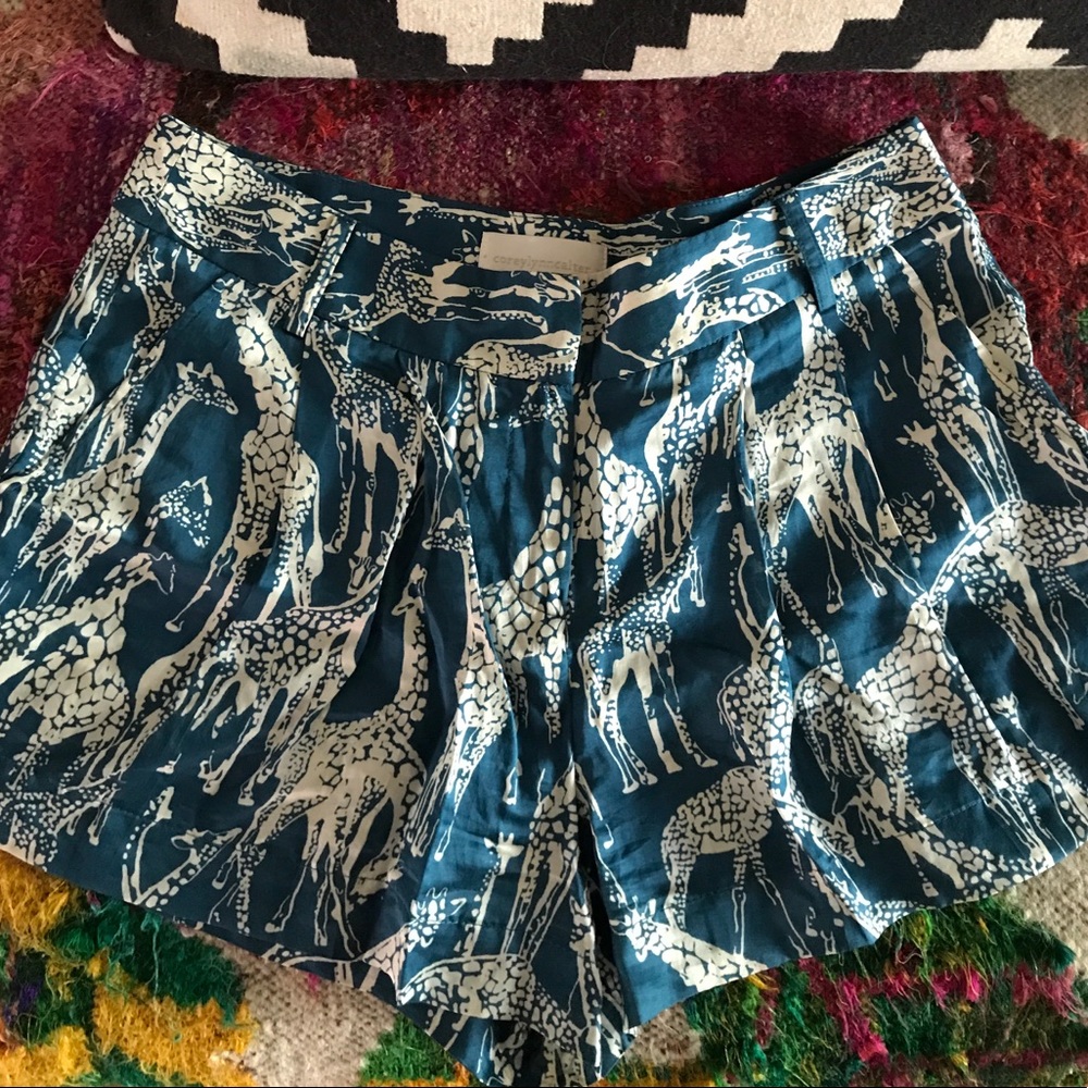 Corey Lynn Calter silk, giraffe print shorts