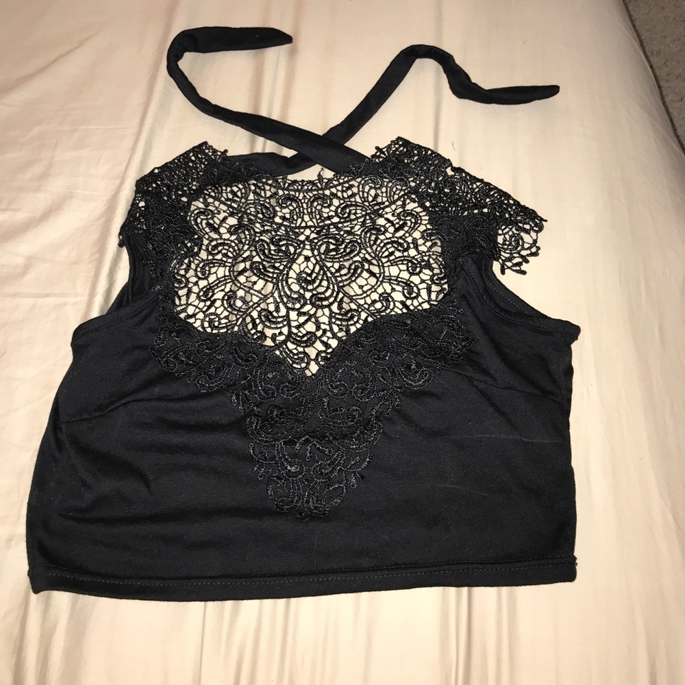 Black lace crop top