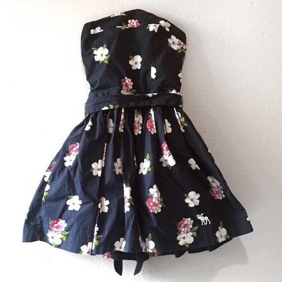 Floral Navy Strapless Fit and Flare - Picture 1 of 2