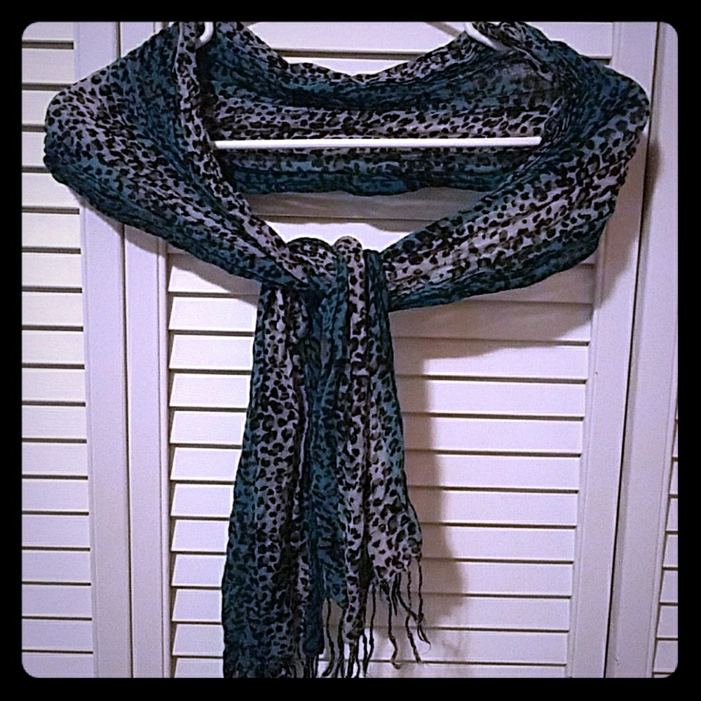 Turquoise black and gray animal print scarf