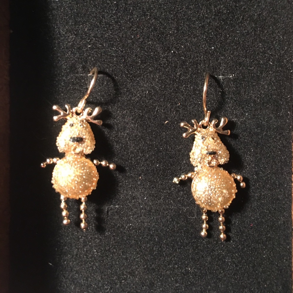 gold reindeer with fishhook back earrings