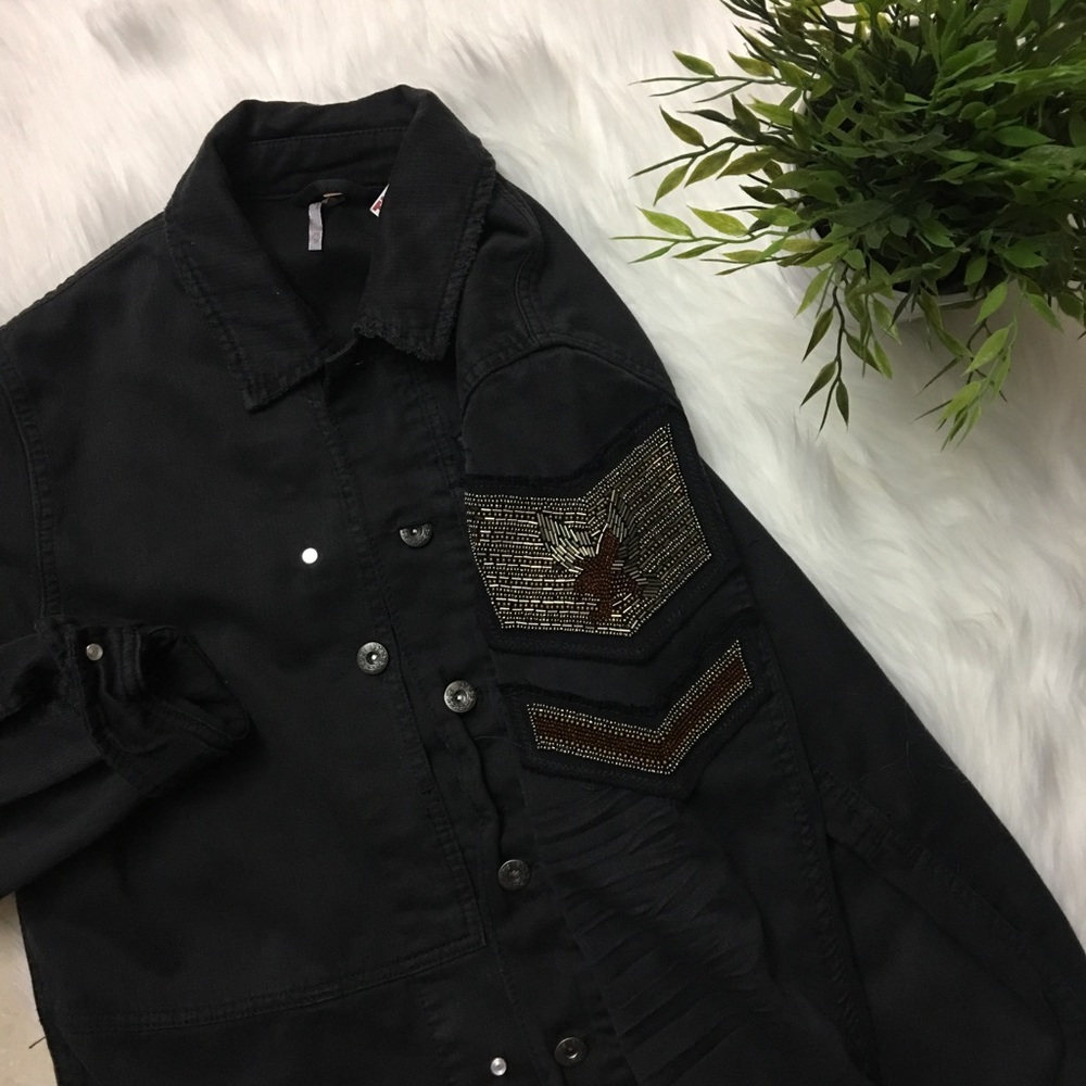 Free People Embellished Military Shirt Jacket