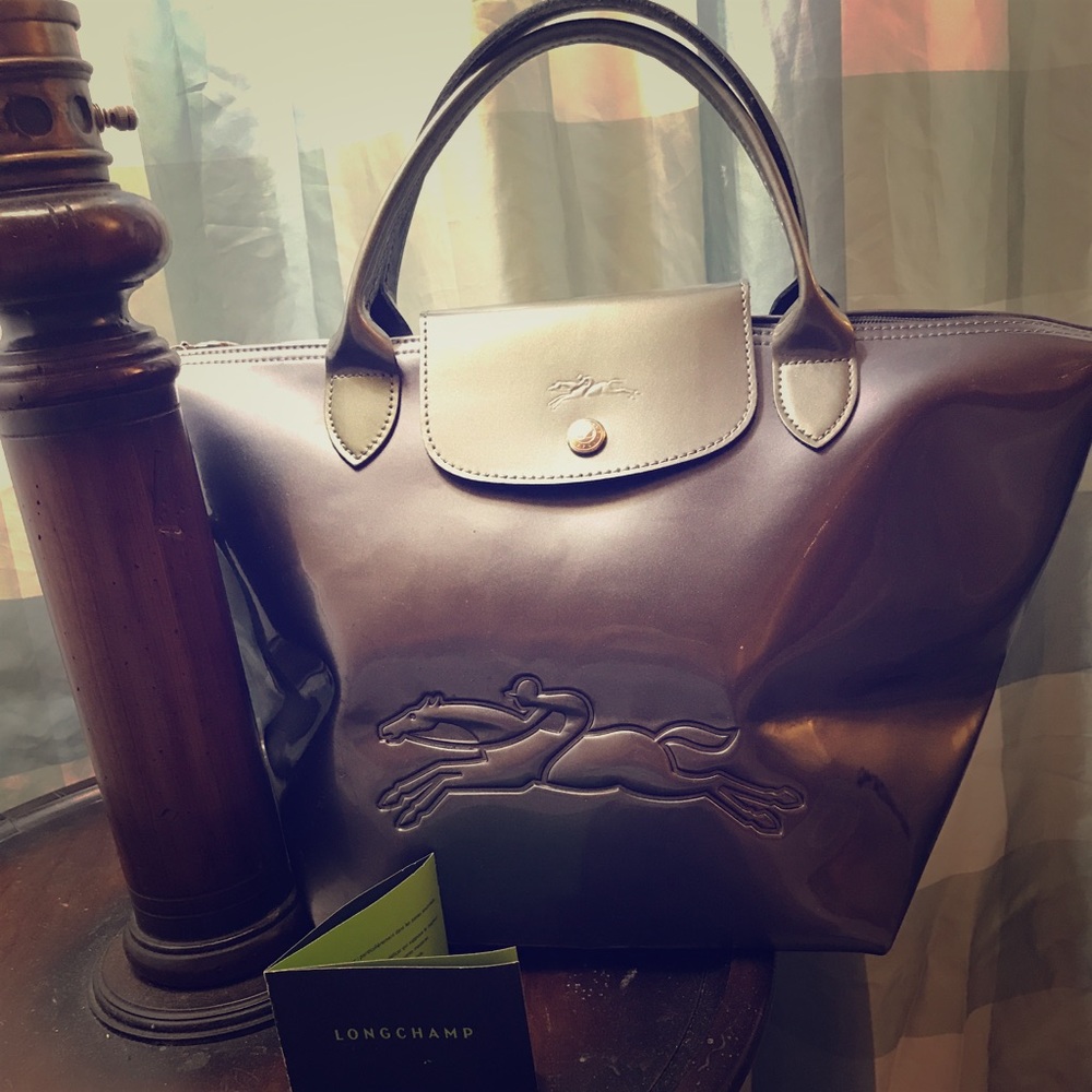 Longchamp Gunmetal  gray metallic Tote