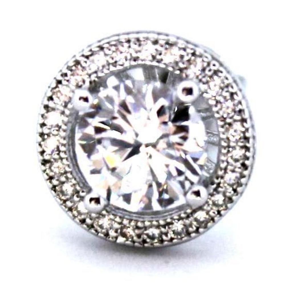 Classy 14k white gold on 925 Silver Halo Earrings - Picture 3 of 3
