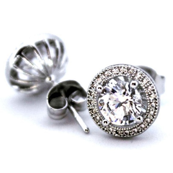 Jewelry - Classy 14k white gold on 925 Silver Halo Earrings