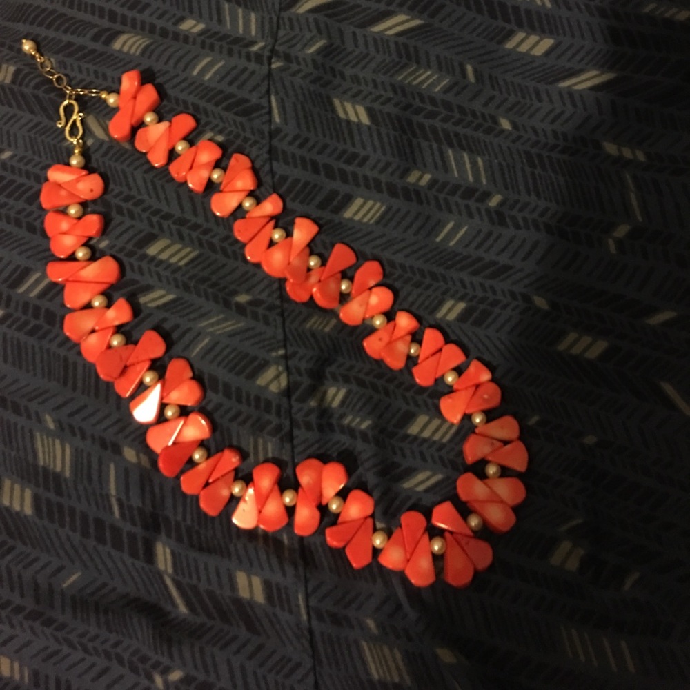 Dramatic Coral and pearl necklace, beach vibes!