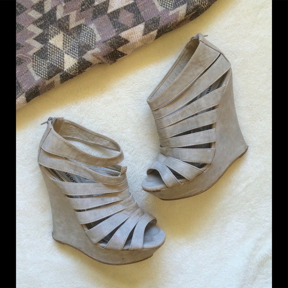Gray Strappy Wedges