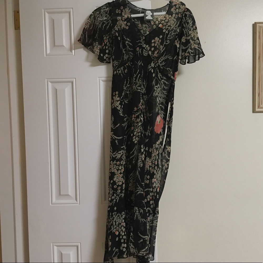 Long sheer floral black dress