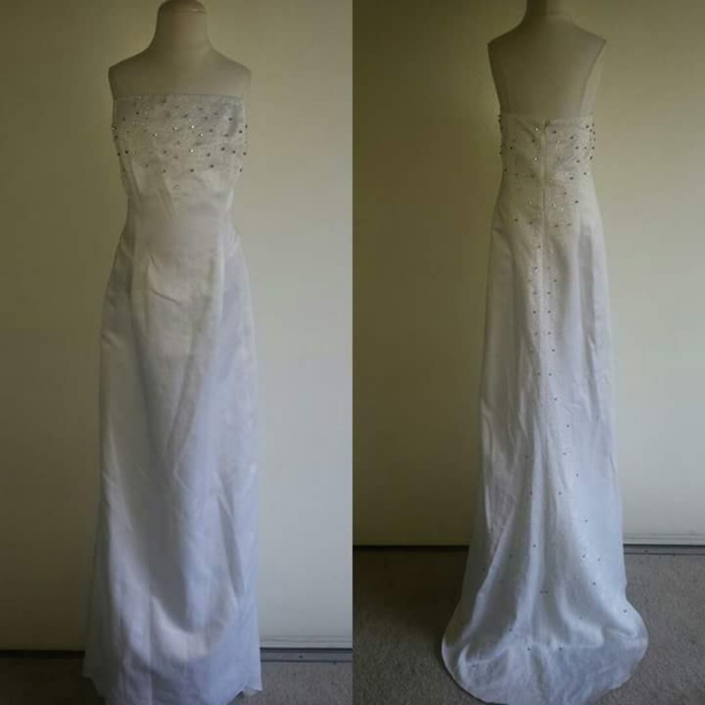 White evening gown for pageants, prom, or wedding.