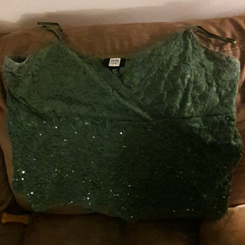 Green tank with sequins all over under bust.