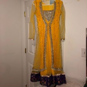 Yellow Net Anarkali