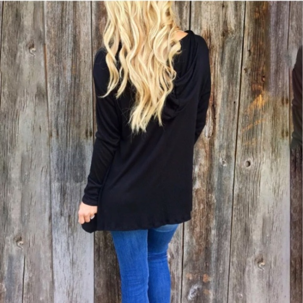 Black Lace-Up Hooded Top - Picture 3 of 6