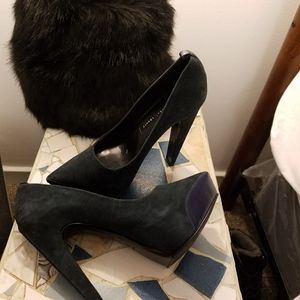 Theyskens Theory Navy Blue Leather & Suede Pumps