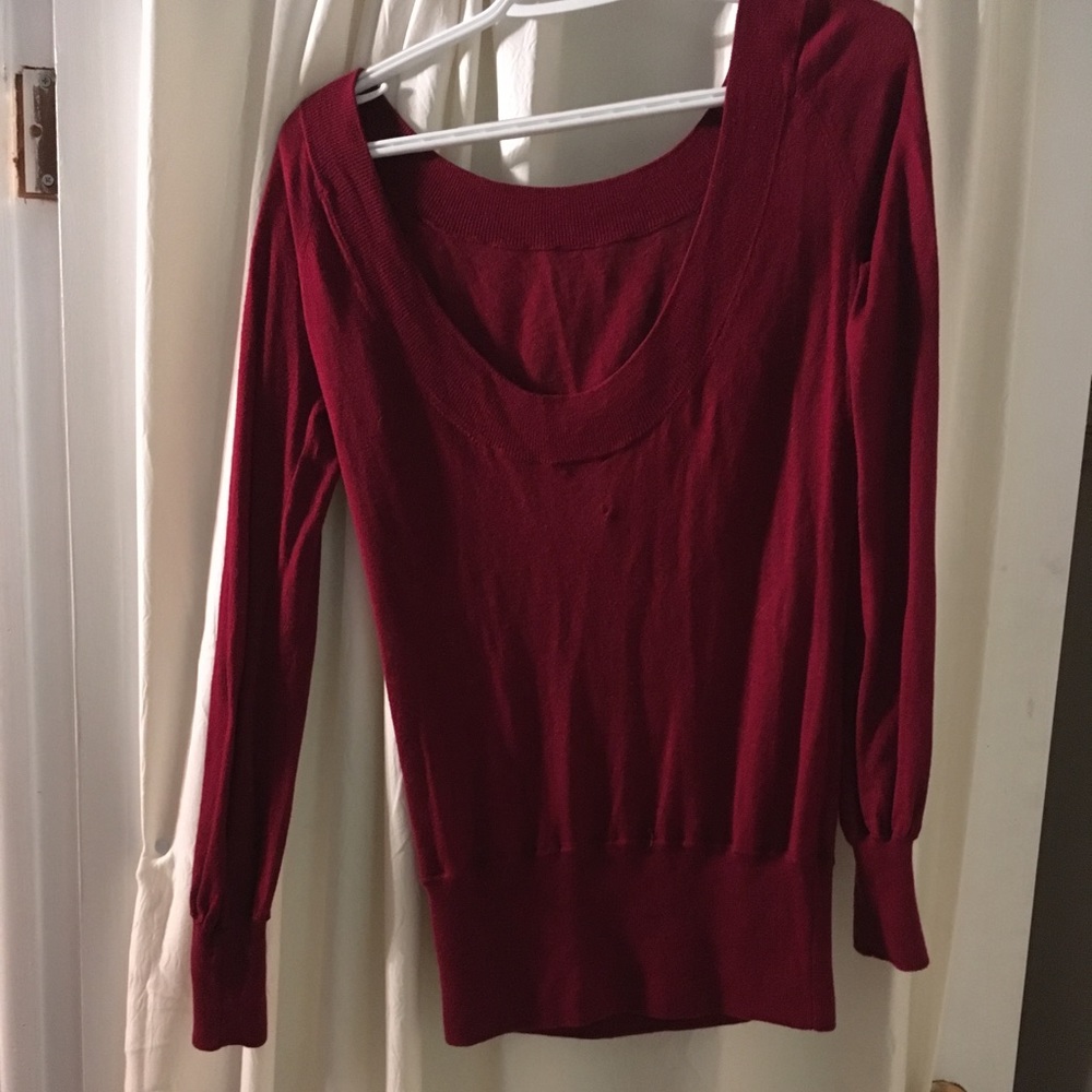 Wine colored scoop-back sweater
