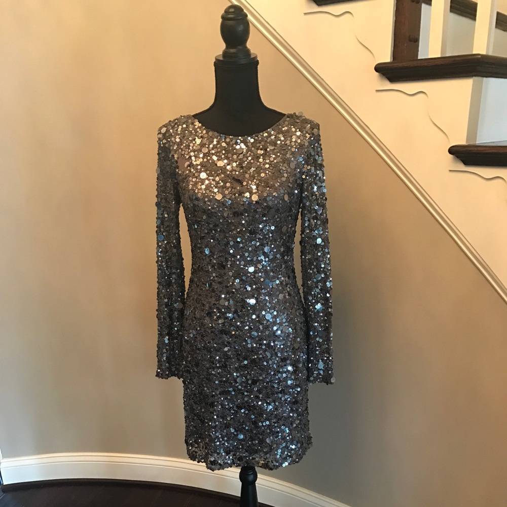 Aidan Mattox Silver Sequins Dress