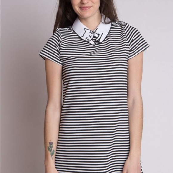Dresses & Skirts - Cat Collar Black + White Striped Dress